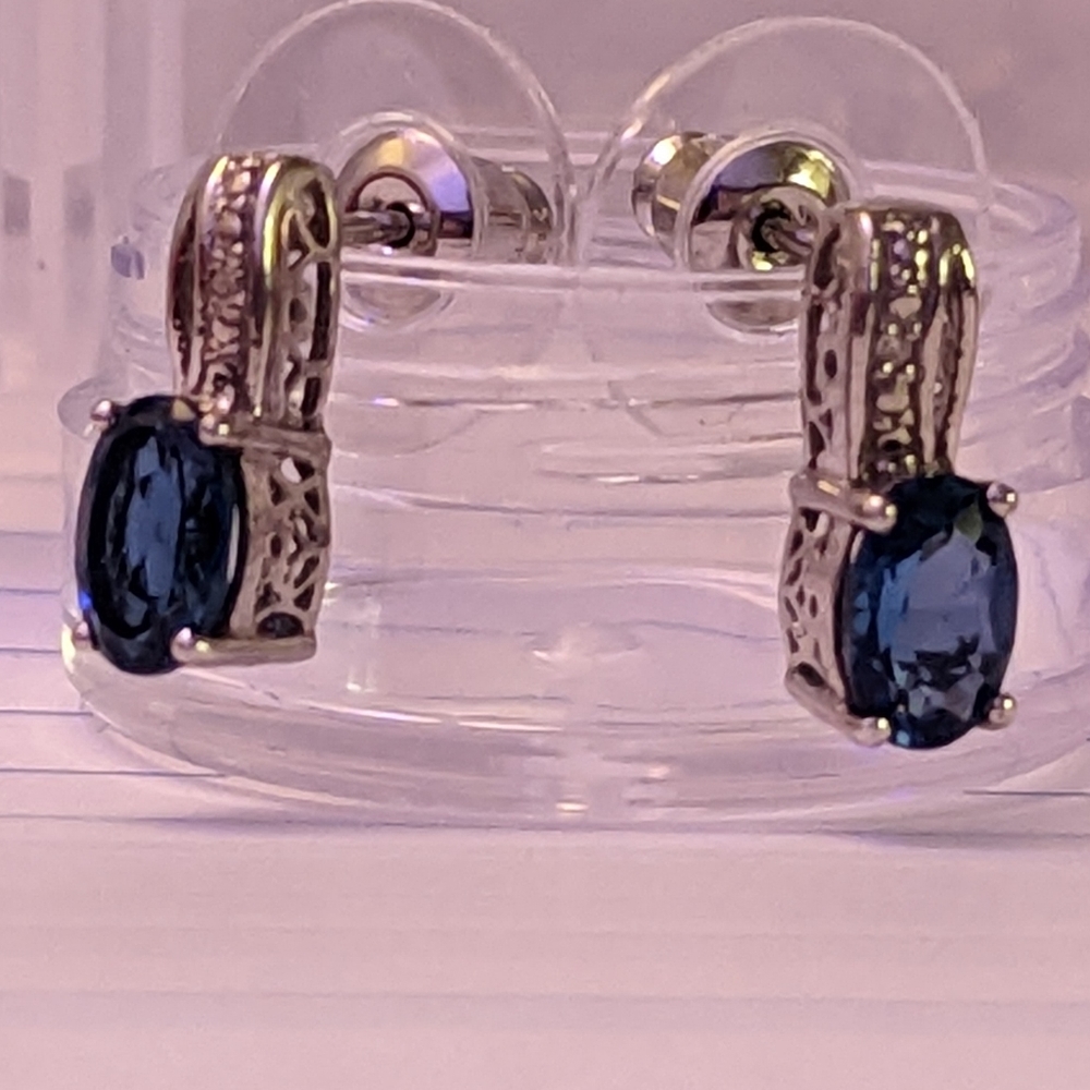 London Blue Topaz Natural Earrings .925 - Picture 2 of 4